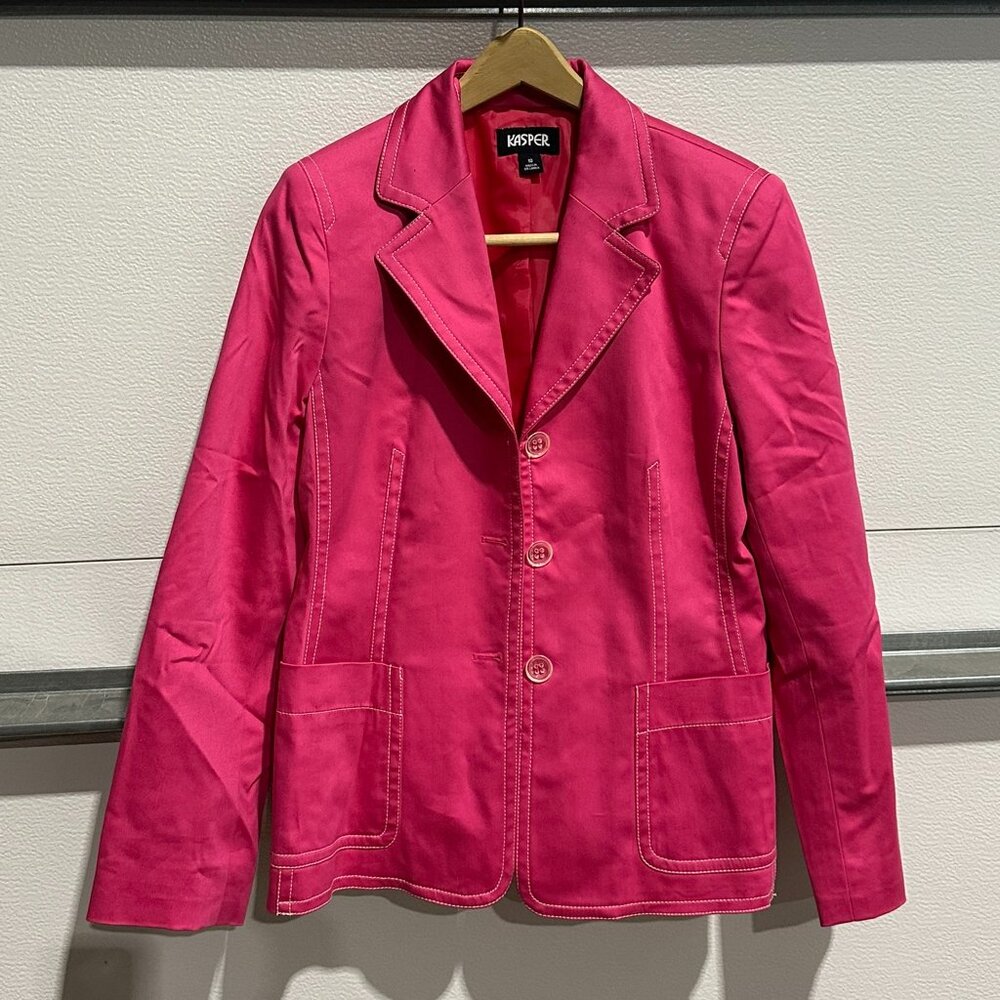 Kasper Hot Pink Blazer Jacket Size 10 Stretch Cotton Tailored Career Chic